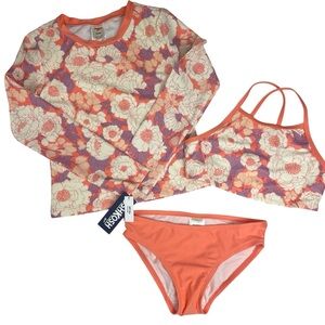 Carters Girls 3 Piece Swimsuit Set Tankini and Long Sleeve Rashguard Size 8 NWT